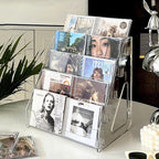 Card Display Stand set of 2, Clear 5-Tiered Shelf For Greeting Card, Stickers, Postcard, Sports Graded Card, Football Baseball Basketball Cards, Table Top Holder Display Rack For Psa Slabs (2 Pack)