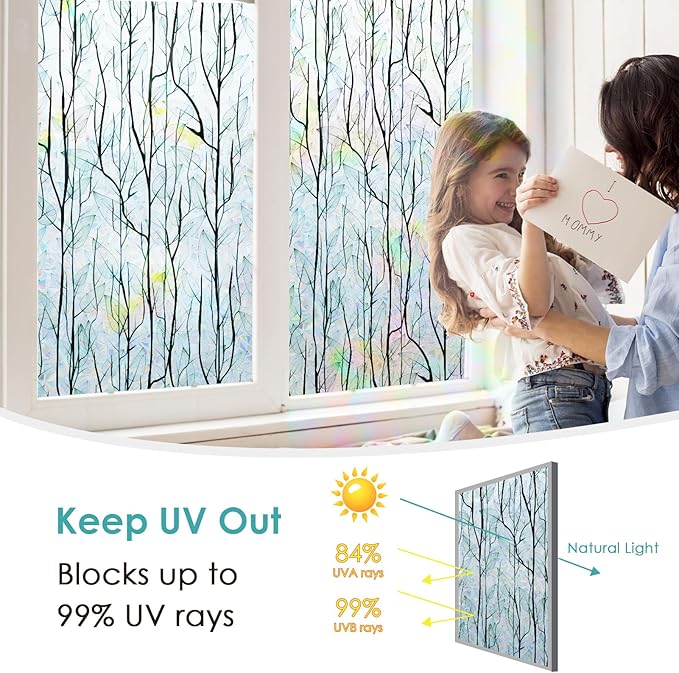 DKTIE Nature Pattern Rainbow Window Film Decorative Stained Glass Window Film Static Cling Films Easy Apply Removable Comes with Tools (U1747-rainbow, 17.7" x 118.1")