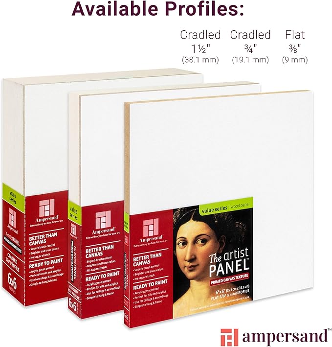 Ampersand Art Supply Wood Gesso Art Painting Panel: Canvas Texture, 1.5 Inch Cradle, 6" x 12"