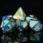 7-Die DND Dice Set Polyhedral Dice Set with a Leather Dice Bag, D&D Dice Set for Dungeons and Dragons, RPG Table Games (Blue Yellow/Glitter)