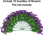 Artificial Flowers Fake Plants for Outdoors Decoration, 12 Bundles Purple Silk Morning Glory with Eucalyptus Realistic UV Resistant Faux Flowers Greenery for Outside Planter Yard Garden Home Indoor