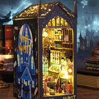 ISSEVE DIY Book Nook Miniature Kits for Adults, 3D Wooden Puzzle Dollhouse Miniature House Kit for Booknook Shelf Insert Decor, Creative Assembled Bookends Bookshelf with Sensor Light (Magic Market)