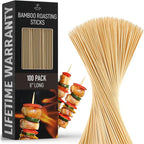 Zulay Kitchen Authentic Bamboo Skewers - 100, 8" Roasting Sticks - 5mm Heavy-Duty Bamboo Skewers - Thick Bbq Sticks - Ideal for Grilling & Camping