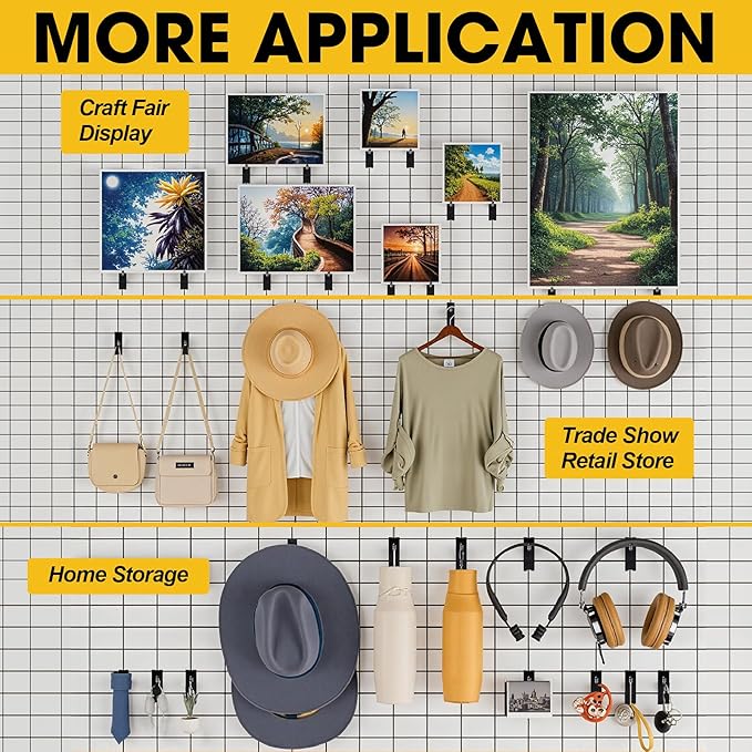 Gridwall Hooks 2 Inch, 4 Inch, 6 Inch, 60 Pack Heavy Duty Display Hook for Wire Grid Wall Panel, Grid Wall Accessories for Retail, Craft Shows, Home Setup and Customized Display, Black