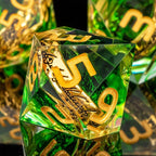 OUKELANWO Magic Lord Rings DND Dice Set with Box, 7Pcs Resin LOTR D&D Dice Set for Role Playing Game, Green Gold Dungeons Dragons D and D Sharp Edge Dice D20 D12 D10 D8 D6 D4