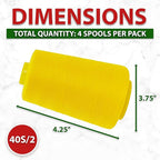 Mandala Crafts 4 Pack of Serger Threads Cones Spools - 40S/2 24000 Yards Polyester Yellow Threads for Sergers Machine and Overlock Quilting Sewing Machine