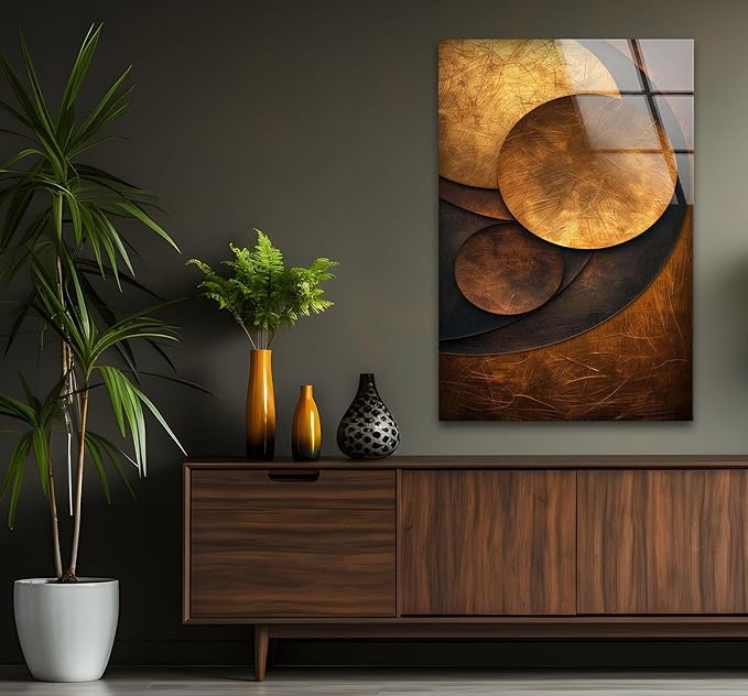 My Photostation.com 24Wx30H'' Bronze Art Deco Geometric Motifs Glass Wall Art Tempered Glass Printing Wall Decor Large Wall Art Wall Hangings