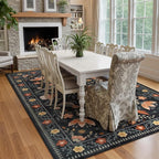 Morebes Washable 8x10 Area Rugs for Living Room Non Slip, Boho Botanical Soft Birds Bug Moody Rugs for Bedroom, Ultra-Thin Floral Flower Throw Carpet for Classroom Home Office Dorm Room, Black/Multi