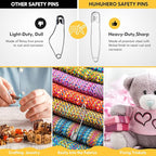 Huhuhero 340 Pack Safety Pins Assorted, Small & Large Heavy Duty Safety Pins for Clothes Costume Sewing, 5 Different Sizes Nickel Plated Steel Pin Bulk, Crafts Art Supplies, Silver