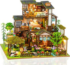 Miniature House Kit, Book Nook, 3D Wooden Puzzle, DIY Miniature Kit, Dollhouse Kit, Mini House Building Kit, Doll House Kits for Adults Teen to Build (Spring Courtyard)