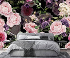 AFZEVEB-Black Watercolor Purple Peony Flower Wallpaper Wall murals for Bedroom 136"x96"(Not Peel and Stick)