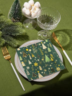 Premium Designer Paper Napkins, 3-Ply 6.5 x 6.5-inches Fold Disposable Decorative Winter Guest Christmas Holly Green Festive New Year Tree Party Lunch Dinner Napkin (20, Festive Green)