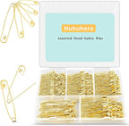 Safety Pins Assorted, 340 Pack 5 Different Sizes Small and Large Safety Pin for Clothes Costume Sewing, Nickel Plated Steel, Arts and Crafts Supplies, Gold