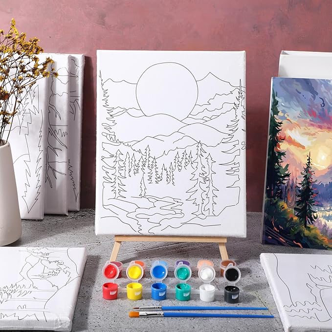 Zhanmai 12 Pack Pre Drawn Canvas for Painting Sip and Paint Kit 8" x 10" Paint Party Set Canvas Painting Pre Printed Canvases for Party Favor DIY Virtual Adult's Date Night(Astronomical Landscape)