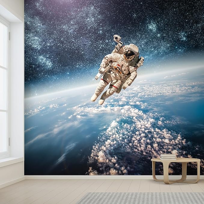 wall26 Wall Sticker/Wall Mural an Astronaut Floating About Planet Earth, Not Peel and Stick, Non-Woven Wallpaper Decorative for Bedroom, Living Room, Office - 108x168 inches