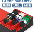 Mlikero Card Deck Case, 1800+ Trading Card Storage Box with 10 Dividers and 3 Foam Stoppers, Leather Magnetic Closure Commander Deck Box Fit for YuGiOh, MTG and Sport Cards(Black&Red)