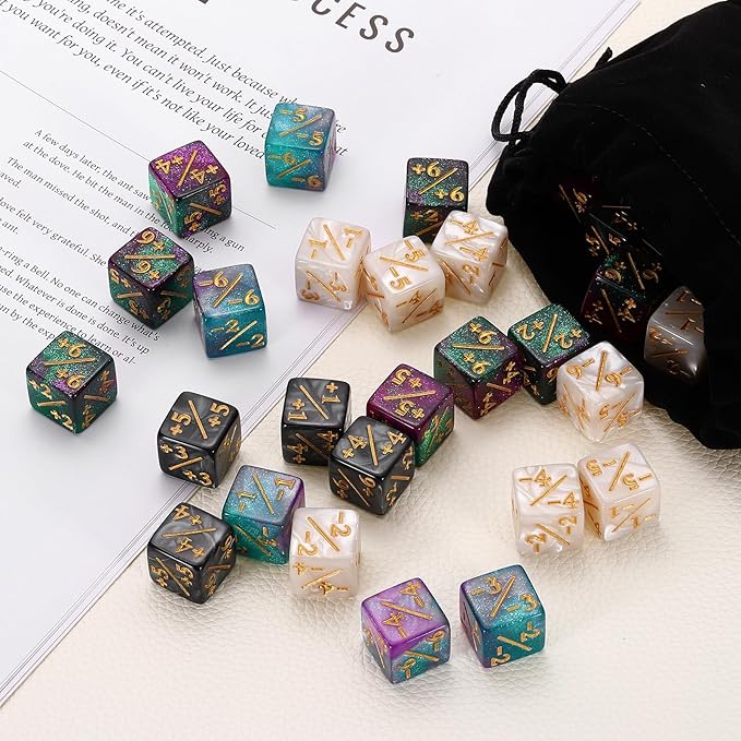 uxcell 24Pcs Magic Dice Counters, Acrylic D6 Life Token Dice Set with Pouch for Standard Cards Gaming Accessories, White