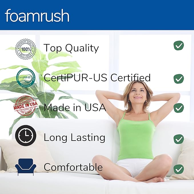 FoamRush 0.5" H x 24" W x 24" L Upholstery Foam Cushion High Density (Square Foam for Dining Chairs, Chair & Wheelchair Seat Cushion Replacement)