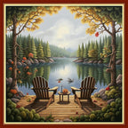 Foxhool Beginners Cross Stitch Kits Stamped Full Range of Embroidery Kits for Adults DIY Cross Stitches kit Embroidery Patterns for Needlepoint kit-Rest Scenery 17.7x17.7 inch