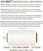 Bonded 0.8mm Round Waxed Polyester Cord, 3-ply Wax Coated Thread, 197 Yards Stiff String for Heavy Duty Fabric, Leather Sewing, Book Binding, Upholstery Repair, and Macrame Jewelry - White