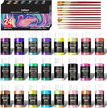 Caliart Iridescent Acrylic Paint with 12 Brushes, 24 Colors (59ml, 2oz) Art Craft Paints for Adults Artists Beginners Painters, Halloween Decorations Canvas Ceramic Wood Rock Painting Kit