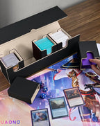 Card Deck Box with Dice Tray for MTG, 5 in 1 Deck Case Holds 800+ Unsleeved Cards, Strong Magnet Card Organizer Compatible with Yugioh TCG Sport (Black Gold)