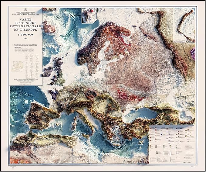 Muir Way Shaded Relief Elevation Map of Europe - Vintage-Style Topographic Wall Art with Map Look - Unframed Flat Paper Print, 24x20