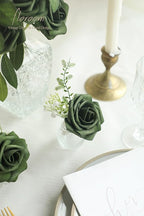 Floroom Artificial Flowers 25pcs Real Looking Emerald Green Foam Fake Roses with Stems for DIY Wedding Bouquets Bridal Shower Centerpieces Floral Arrangements Party Tables Home Decorations