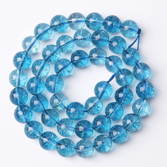 32pcs 12mm Blue Topaz Crystal Quartz Natural Stone Round Loose Beads for Jewelry Making DIY Bracelet Necklace Earrings 15"