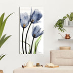 Empire Art Direct Frameless Free Floating Tempered Glass Panel Graphic Wall Art Ready to Hang, 24" x 48", Three Blue Tulips, Flower wall art