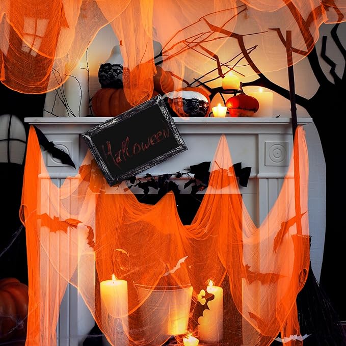 Boao Halloween Cheese cloth 85 x 394 Inch Orange Cheesecloth Roll for Crafts Large Cotton Muslin Gauze Fabric for Halloween Outdoor & Indoor Spooky Decoration