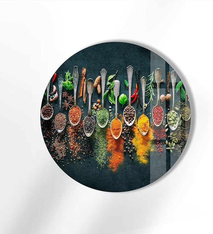 My Photostation.com 20''(50cm) Diameter Colorful Herbs Round Glass Wall Art Tempered Glass Printing Wall Decor Large Wall Art Wall Hangings