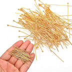 100pcs 18K Gold Filled Ball Pins Non Tarnish Craft Earring Bracelet Jewelry Making Accessories Supplies (70mm (2.75in), Gold-Ball Pin)