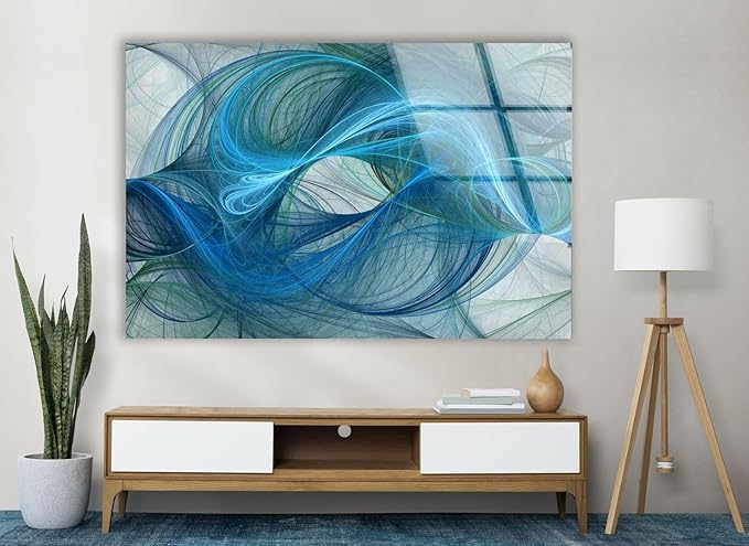 My Photostation.com 30Wx24H'' Blue Energy Abstract Wall Art – Fluid Motion Glass PrintTempered Glass Printing Wall Decor Large Wall Art Wall Hangings