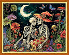 Stamped Cross Stitch Kits - Beach Night Landscape Counted Cross Stitch Kits for Beginners Adults Needlepoint Cross-Stitch Patterns-Skeleton Couple 16x20 inchs