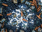 2.1oz (60 g) Mix of Unique Czech Bohemia Glass Pressed Beads, Dark Blue, Table Cut, Matte and Glossy, Faceted Fire Polish, Hand Made Set Kit BCV