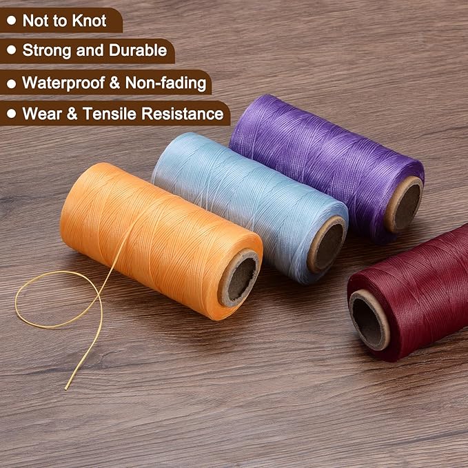 Uxcell 150D 0.8mm Flat Waxed Polyester Leather Sewing Thread, White, 284 Yards (260m), 1 Roll