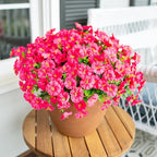 Fake Plants Artificial Flowers for Outdoor Outside Summer Decoration, 12 Bundles Faux Flowers Silk Hot Pink Morning Glory with Eucalyptus Look Real UV Resistant for Planter Front Door Porch Yard Patio