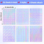 36 Sheets Holographic Sticker Paper, Clear Vinyl Laminate Film for Stickers Self-Adhesive, Transparent Overlay Lamination Sticker Paper Waterproof, 6 Patterns-8.5x11 Inch