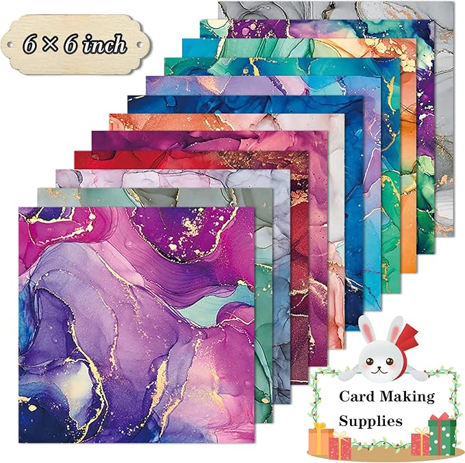 YASMEN Scrapbook Paper Pad 6×6, Marbled Pattern Watercolor Paper, 24 Sheets Single-Sided Colorful Cardstock Paper, Craft Card Making Paper Pack Scrapbooking Journal Supply Designer Art Paper Pad