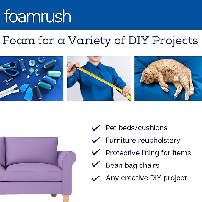 FoamRush 4" H x 24" W x 24" L Upholstery Foam Cushion High Density (Square Foam for Dining Chairs, Chair & Wheelchair Seat Cushion Replacement)
