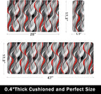 Kitchen Mats for Floor Modern Abstract kitchen rugs Grey and Red Stripe Anti Fatigue Kitchen Mats Waterproof Floor Mats Cushioned Non-Skid Standing Mats for Kitchen, Set of 2,17.3 x 28+17.3 x 47