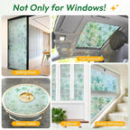 rabbitgoo Rainbow Window Privacy Film Decorative Stained Glass Diamond Pattern Window Sticker with Iridescent Tint Non-Adhesive Static Cling for Home Office Bathroom, Green Leaf 23.6 x 78.7 inch