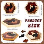 6 Pack Wooden Hexagon Tangram Puzzle Wood Tangram Block Puzzle Set with Storage Bag for Challenge Intelligence Teasers Logic Mind Game