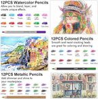 Art Supplies Drawing Kit, 74Pcs Drawing Pencils for Sketching - Include Colored, Graphite, Colored, Metallic, Charcoal Pencil, Ideal Gift for Beginners & Professional Artists Teens & Adults