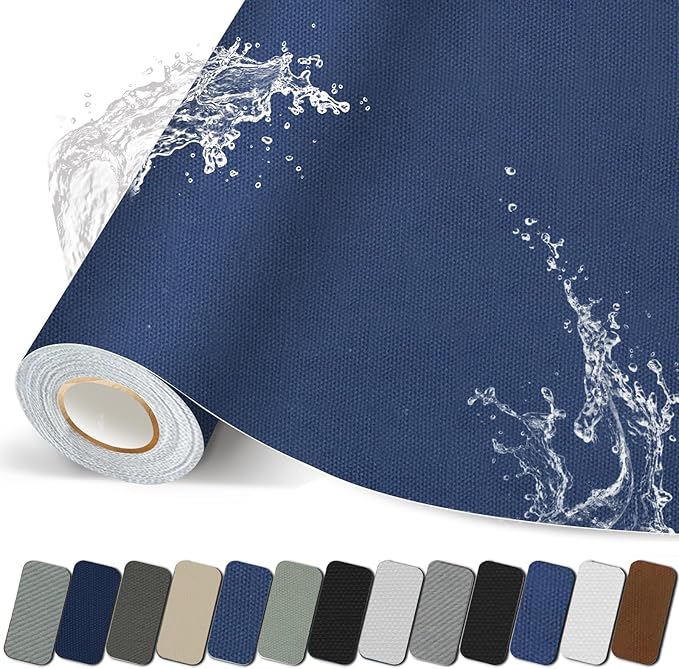 Canvas Repair Patch, Strong Sticky Fabric Repair Tape, Self-Adhesive Fabric Patch for Sofas, Tote Bags, Clothing, Car Seats, Furniture (Blue Grey, 3.5X79 Inch)