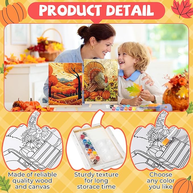 Zhanmai 12 Pack Pre Drawn Canvas for Painting Sip and Paint Kit 8" x 10" Paint Party Set Canvas Painting Pre Printed Canvases for Party Favor DIY Virtual Adult's Date Night(Fall Thanksgiving)