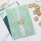 SWANGSA 50 Sets Wedding Invitations Wraps, Vellum Jackets for 5x7 Invitations & Self Adhesive Antique Gold Eucalyptus Wax Seal Stickers for Wedding Bridal Baby Shower Birthday Envelopes (White Rose)
