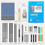 H & B 48 Professional Sketching Pencils and Drawing Kits, Including Sketching Pads, Graphite Pencils, Pencil Sharpener and Eraser, Artist's Art Supplies for Artists Beginner Adults