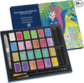 3ml Glitter Watercolor Paint Set with Paper, 24 Colors Shimmer Metallic Watercolour Painting Sets, Solid Pearl Water Color Paints for Adult, Kids, Matisse Style (Matisse 24Colors-L)